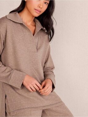 NWOT Taupe Johnny Collar Polo Sweatshirt